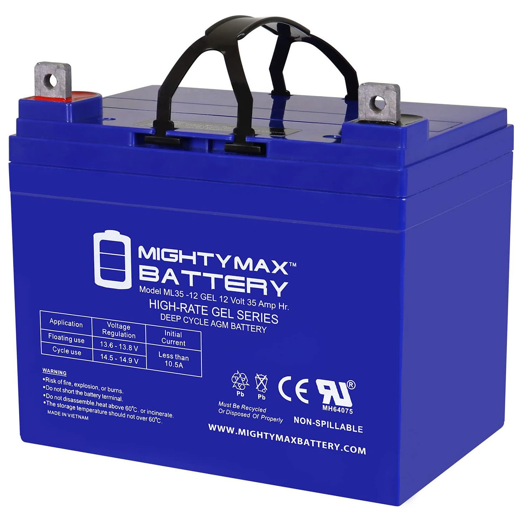 Mighty Max 12 Volt 35Ah GEL AGM Battery — Rechargeable, Nut and Bolt Terminal, 2-Pack, Model# MAX4013557